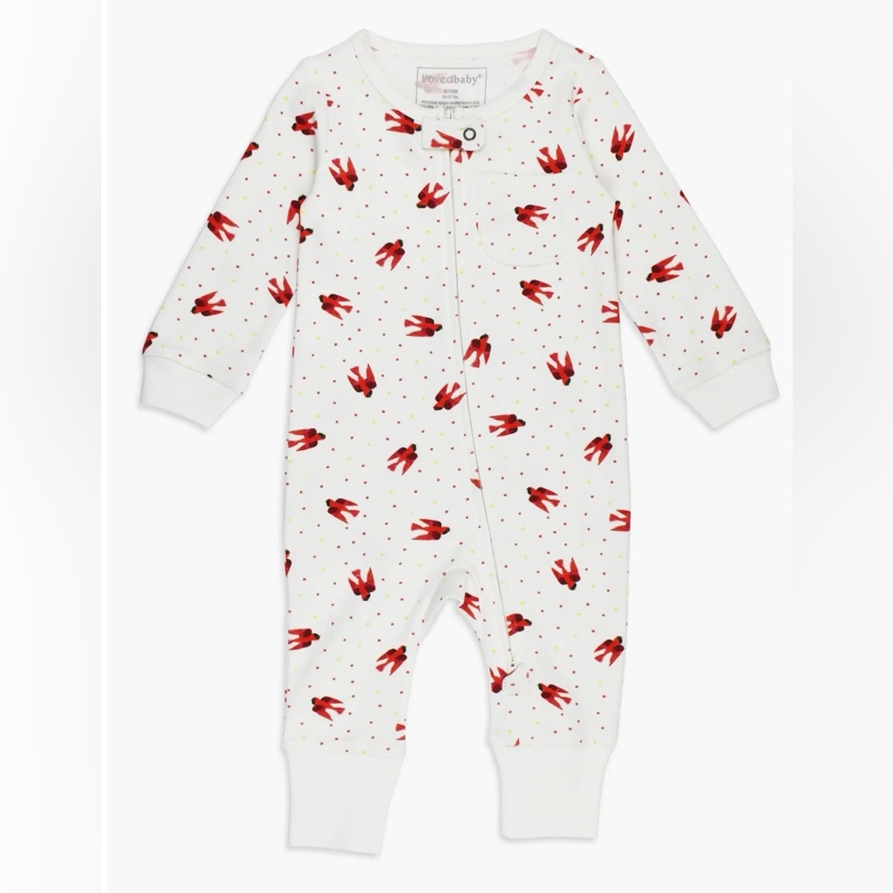 Loved Baby Red Bird Organic Footless Zipper Romper in 9-12 Months